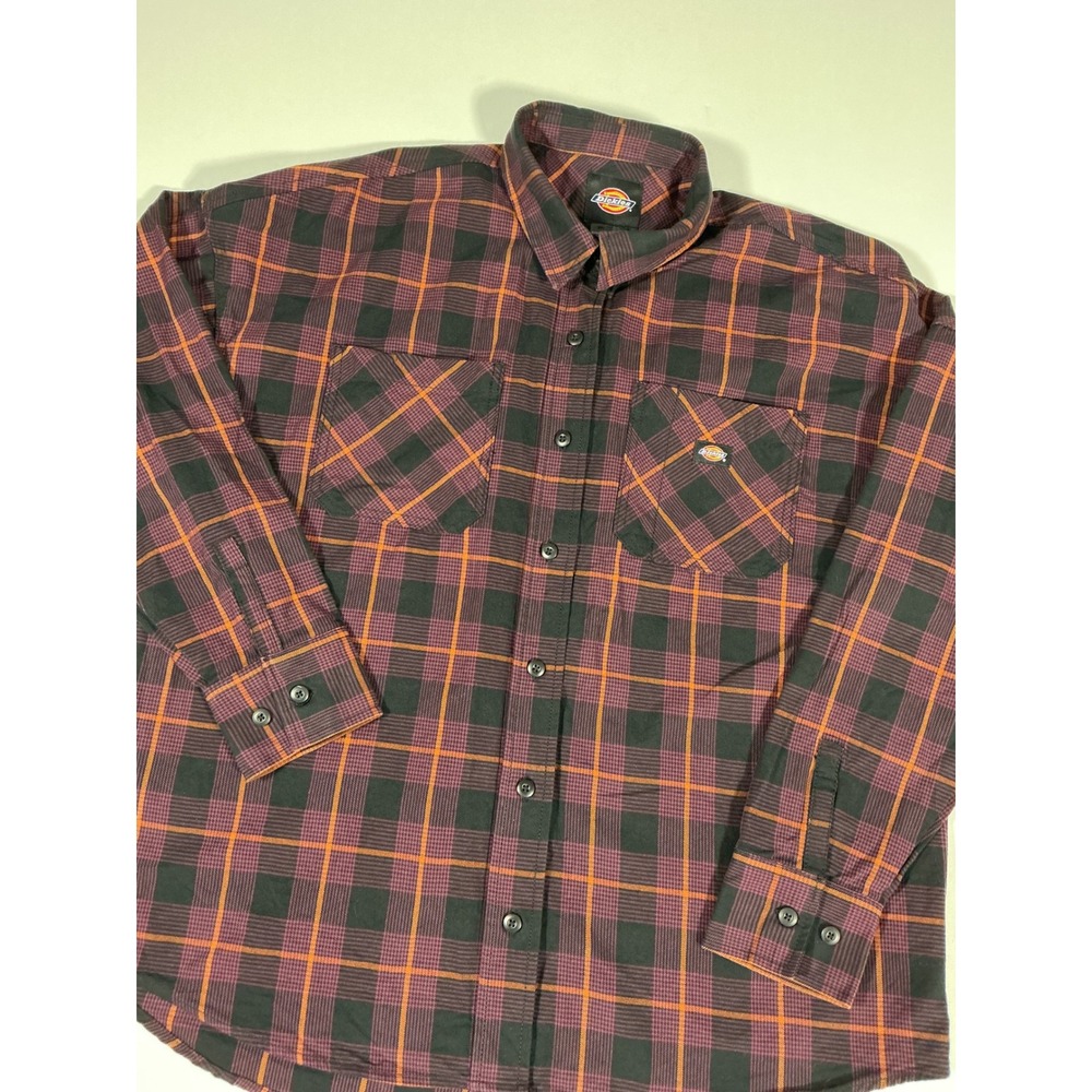 Dickies Women's Bakerhill Oversized Flannel Plaid Button Up Long Sleeve Size L